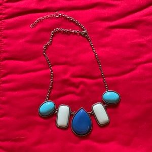 Silver and multicolored blue statement necklace